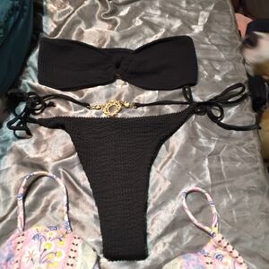 Forever 21 Black Textured Bikini with Gold Detail